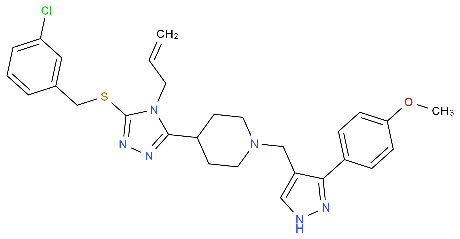 4-{4-allyl-5-[(3-chlorobenzyl)thio]-4H-1,2,4-triazol-3-yl}-1-{[3-(4-methoxyphenyl)-1H-pyrazol-4-yl]methyl}piperidine_Molecular_structure_CAS_)