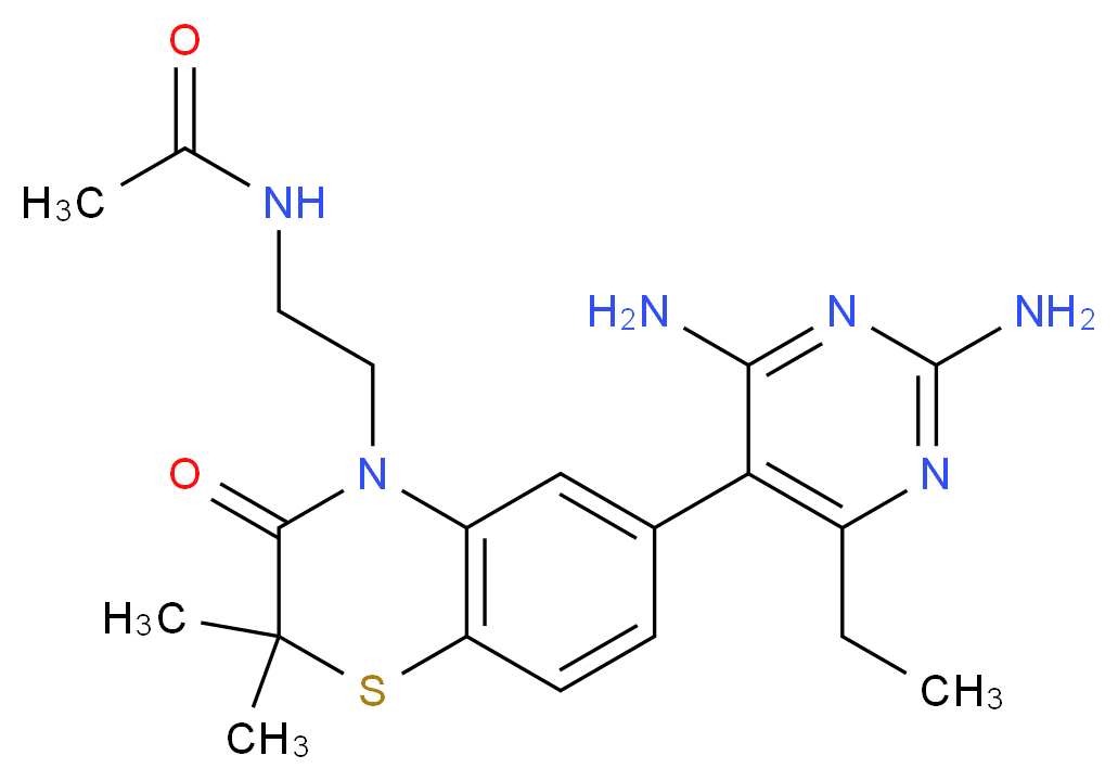 N-{2-[6-(2,4-DIAMINO-6-ETHYLPYRIMIDIN-5-YL)-2,2-DIMETHYL-3-OXO-2,3-DIHYDRO-4H-1,4-BENZOTHIAZIN-4-YL]ETHYL}ACETAMIDE_Molecular_structure_CAS_)