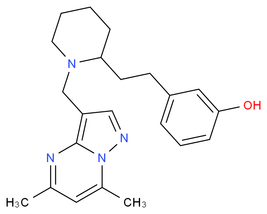 3-(2-{1-[(5,7-dimethylpyrazolo[1,5-a]pyrimidin-3-yl)methyl]piperidin-2-yl}ethyl)phenol_Molecular_structure_CAS_)