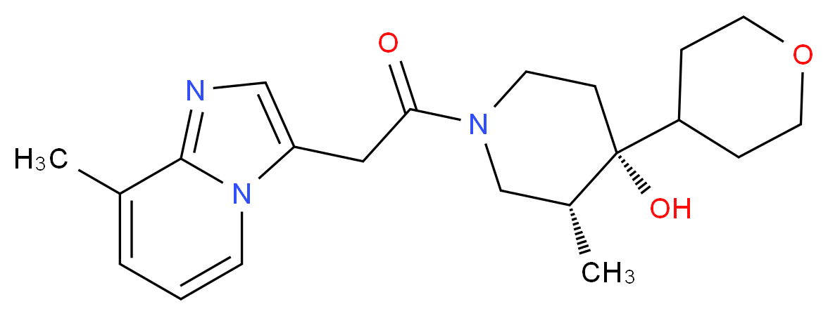 (3R*,4R*)-3-methyl-1-[(8-methylimidazo[1,2-a]pyridin-3-yl)acetyl]-4-(tetrahydro-2H-pyran-4-yl)piperidin-4-ol_Molecular_structure_CAS_)