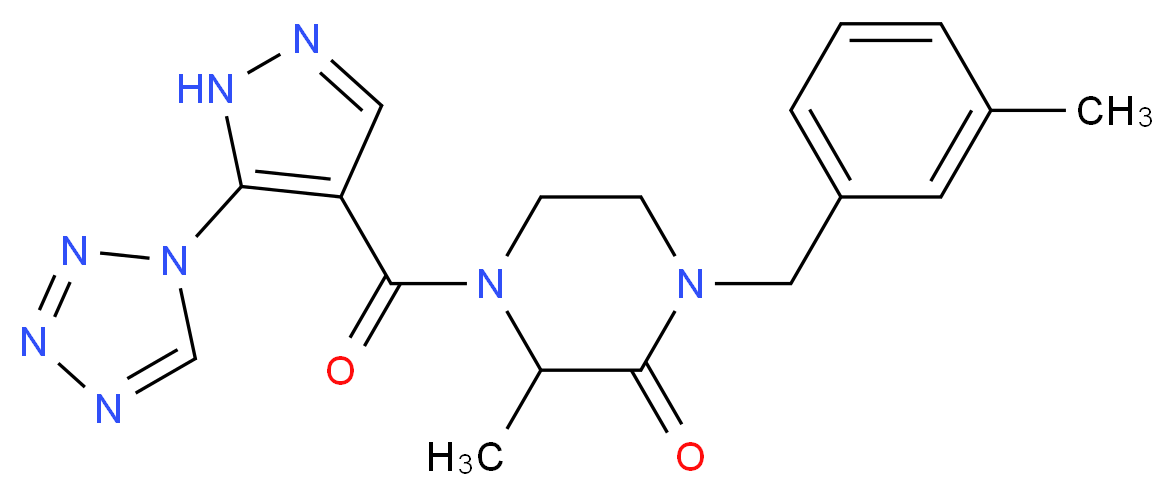 3-methyl-1-(3-methylbenzyl)-4-{[5-(1H-tetrazol-1-yl)-1H-pyrazol-4-yl]carbonyl}piperazin-2-one_Molecular_structure_CAS_)