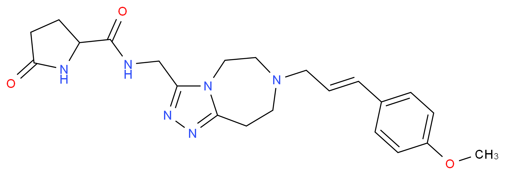 N-({7-[(2E)-3-(4-methoxyphenyl)-2-propen-1-yl]-6,7,8,9-tetrahydro-5H-[1,2,4]triazolo[4,3-d][1,4]diazepin-3-yl}methyl)-5-oxoprolinamide_Molecular_structure_CAS_)