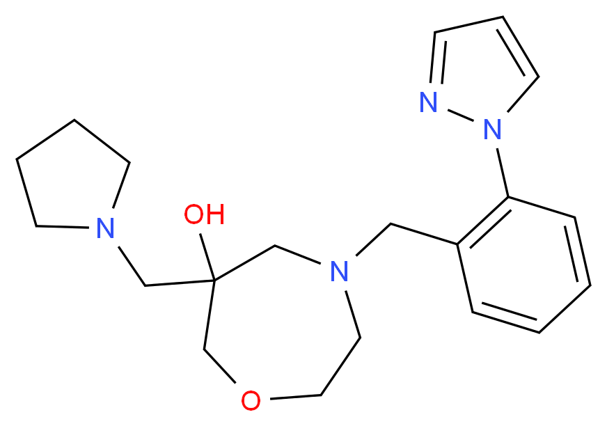 4-[2-(1H-pyrazol-1-yl)benzyl]-6-(pyrrolidin-1-ylmethyl)-1,4-oxazepan-6-ol_Molecular_structure_CAS_)