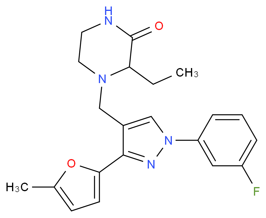 3-ethyl-4-{[1-(3-fluorophenyl)-3-(5-methyl-2-furyl)-1H-pyrazol-4-yl]methyl}-2-piperazinone_Molecular_structure_CAS_)