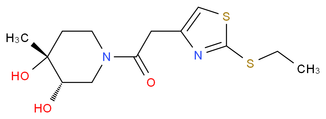 (3S*,4R*)-1-{[2-(ethylthio)-1,3-thiazol-4-yl]acetyl}-4-methylpiperidine-3,4-diol_Molecular_structure_CAS_)