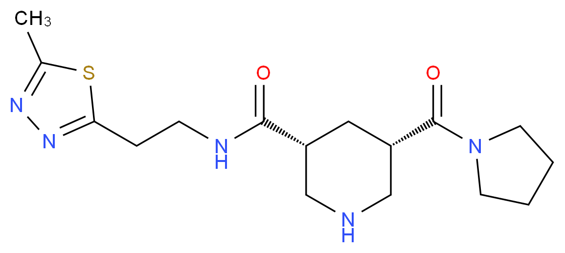 (3R*,5S*)-N-[2-(5-methyl-1,3,4-thiadiazol-2-yl)ethyl]-5-(pyrrolidin-1-ylcarbonyl)piperidine-3-carboxamide_Molecular_structure_CAS_)