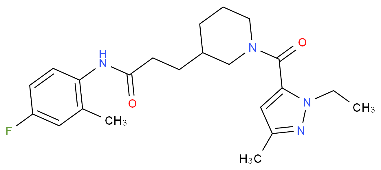 3-{1-[(1-ethyl-3-methyl-1H-pyrazol-5-yl)carbonyl]-3-piperidinyl}-N-(4-fluoro-2-methylphenyl)propanamide_Molecular_structure_CAS_)