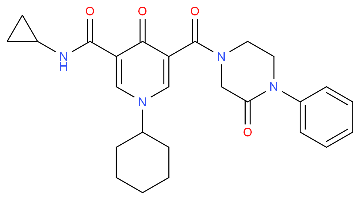1-cyclohexyl-N-cyclopropyl-4-oxo-5-[(3-oxo-4-phenyl-1-piperazinyl)carbonyl]-1,4-dihydro-3-pyridinecarboxamide_Molecular_structure_CAS_)