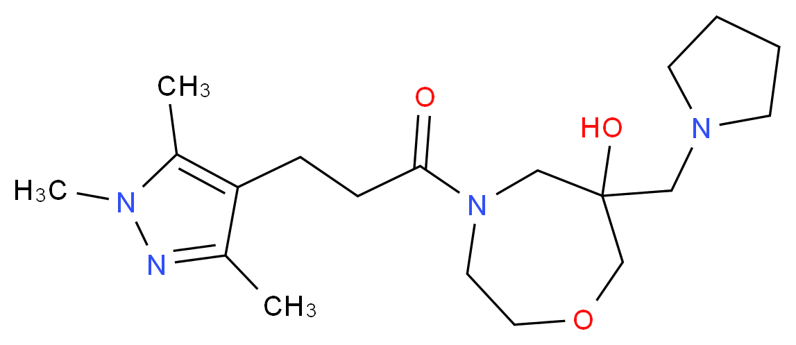 6-(pyrrolidin-1-ylmethyl)-4-[3-(1,3,5-trimethyl-1H-pyrazol-4-yl)propanoyl]-1,4-oxazepan-6-ol_Molecular_structure_CAS_)