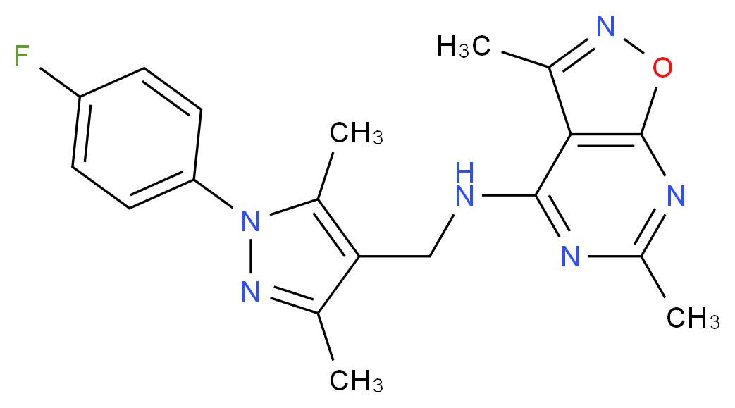 N-{[1-(4-fluorophenyl)-3,5-dimethyl-1H-pyrazol-4-yl]methyl}-3,6-dimethylisoxazolo[5,4-d]pyrimidin-4-amine_Molecular_structure_CAS_)