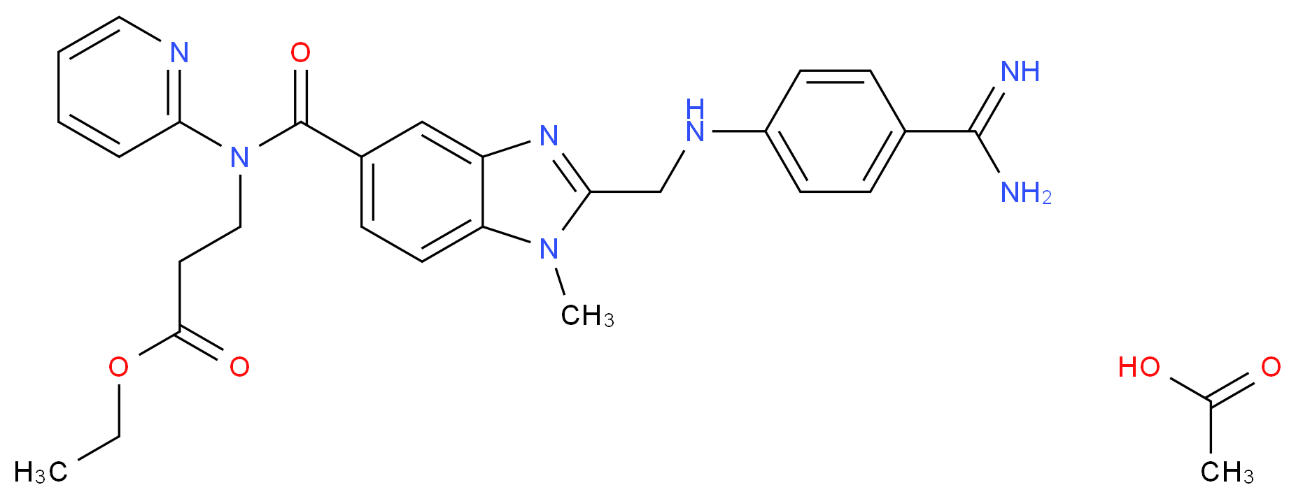 Ethyl 3-(2-(((4-carbamimidoylphenyl)amino)methyl)-1-methyl-N-(pyridin-2-yl)-1H-benzo[d]imidazole-5-carboxamido)propanoate acetate_Molecular_structure_CAS_1188263-64-0)