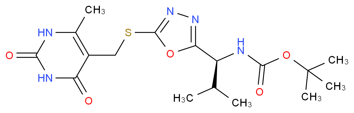 (S)-tert-butyl (2-methyl-1-(5-(((6-methyl-2,4-dioxo-1,2,3,4-tetrahydropyrimidin-5-yl)methyl)thio)-1,3,4-oxadiazol-2-yl)propyl)carbamate_Molecular_structure_CAS_)