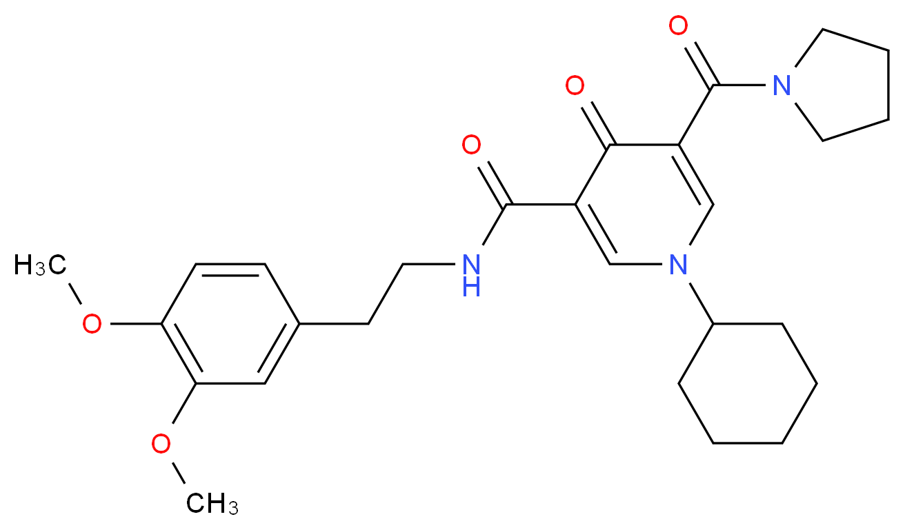 1-cyclohexyl-N-[2-(3,4-dimethoxyphenyl)ethyl]-4-oxo-5-(1-pyrrolidinylcarbonyl)-1,4-dihydro-3-pyridinecarboxamide_Molecular_structure_CAS_)