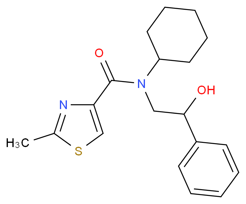 N-cyclohexyl-N-(2-hydroxy-2-phenylethyl)-2-methyl-1,3-thiazole-4-carboxamide_Molecular_structure_CAS_)