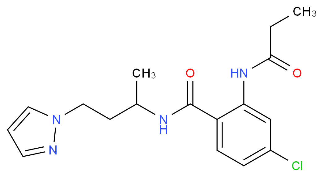4-chloro-N-[1-methyl-3-(1H-pyrazol-1-yl)propyl]-2-(propionylamino)benzamide_Molecular_structure_CAS_)