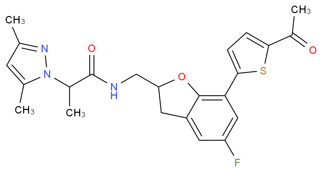 N-{[7-(5-acetyl-2-thienyl)-5-fluoro-2,3-dihydro-1-benzofuran-2-yl]methyl}-2-(3,5-dimethyl-1H-pyrazol-1-yl)propanamide_Molecular_structure_CAS_)
