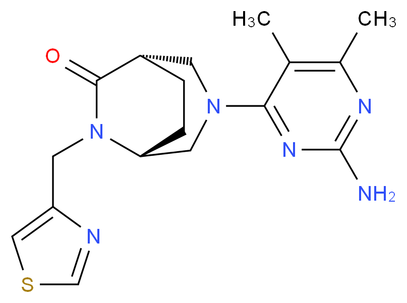 (1S*,5R*)-3-(2-amino-5,6-dimethylpyrimidin-4-yl)-6-(1,3-thiazol-4-ylmethyl)-3,6-diazabicyclo[3.2.2]nonan-7-one_Molecular_structure_CAS_)