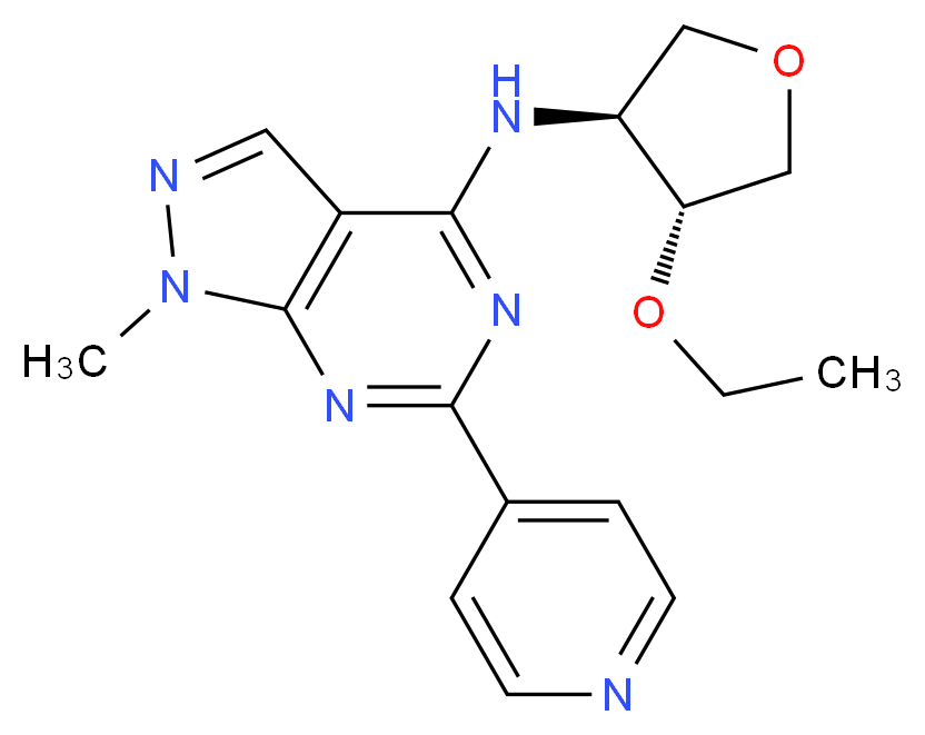 N-[(3S*,4R*)-4-ethoxytetrahydrofuran-3-yl]-1-methyl-6-pyridin-4-yl-1H-pyrazolo[3,4-d]pyrimidin-4-amine_Molecular_structure_CAS_)