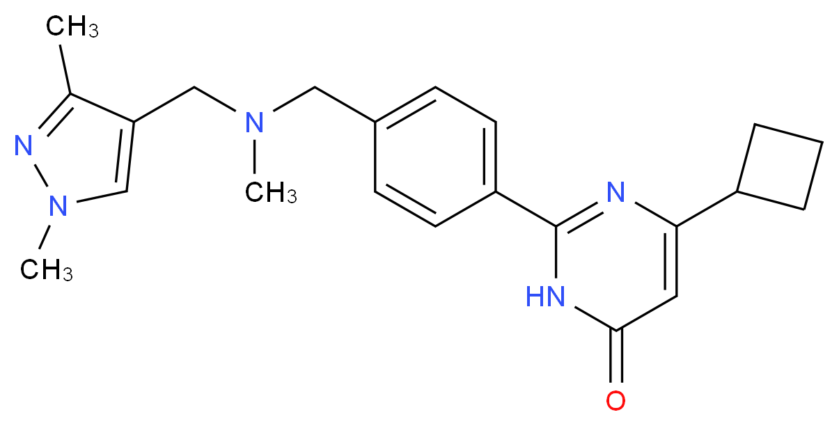 6-cyclobutyl-2-(4-{[[(1,3-dimethyl-1H-pyrazol-4-yl)methyl](methyl)amino]methyl}phenyl)pyrimidin-4(3H)-one_Molecular_structure_CAS_)