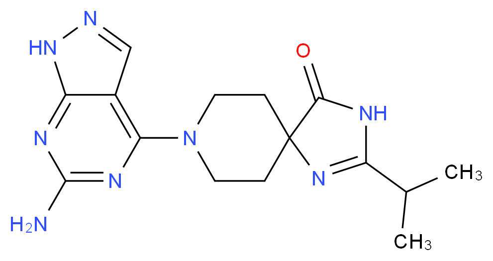 8-(6-amino-1H-pyrazolo[3,4-d]pyrimidin-4-yl)-2-isopropyl-1,3,8-triazaspiro[4.5]dec-1-en-4-one_Molecular_structure_CAS_)