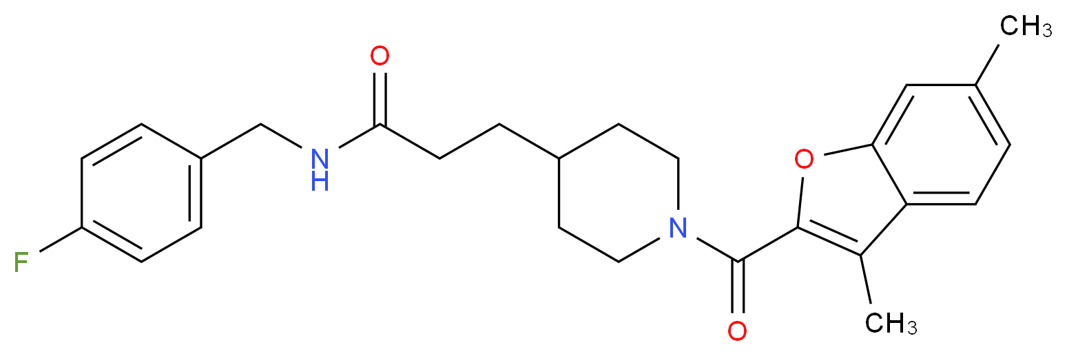 3-{1-[(3,6-dimethyl-1-benzofuran-2-yl)carbonyl]-4-piperidinyl}-N-(4-fluorobenzyl)propanamide_Molecular_structure_CAS_)