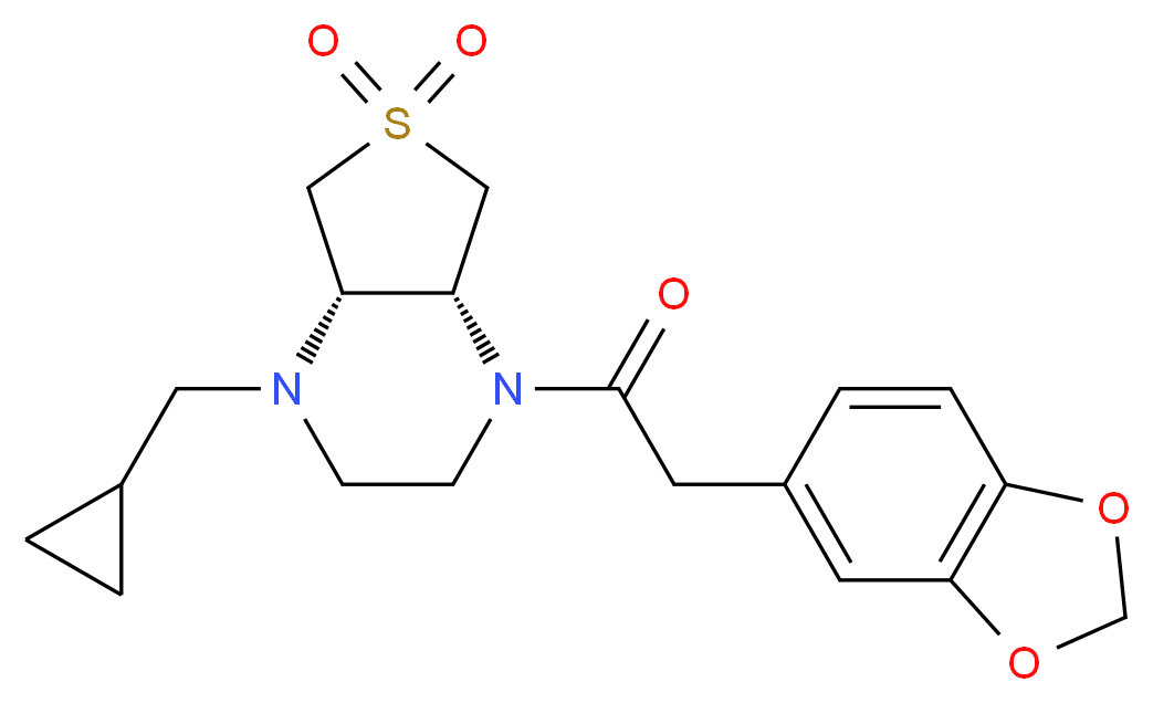 (4aS*,7aR*)-1-(1,3-benzodioxol-5-ylacetyl)-4-(cyclopropylmethyl)octahydrothieno[3,4-b]pyrazine 6,6-dioxide_Molecular_structure_CAS_)