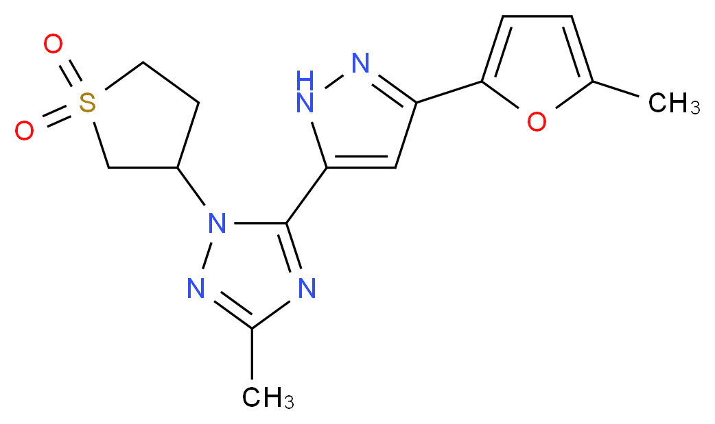 1-(1,1-dioxidotetrahydro-3-thienyl)-3-methyl-5-[3-(5-methyl-2-furyl)-1H-pyrazol-5-yl]-1H-1,2,4-triazole_Molecular_structure_CAS_)