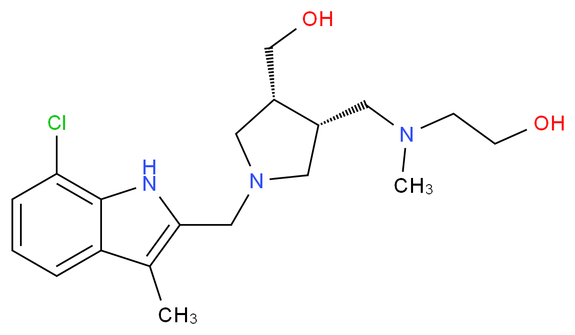 2-[{[(3R*,4R*)-1-[(7-chloro-3-methyl-1H-indol-2-yl)methyl]-4-(hydroxymethyl)pyrrolidin-3-yl]methyl}(methyl)amino]ethanol_Molecular_structure_CAS_)