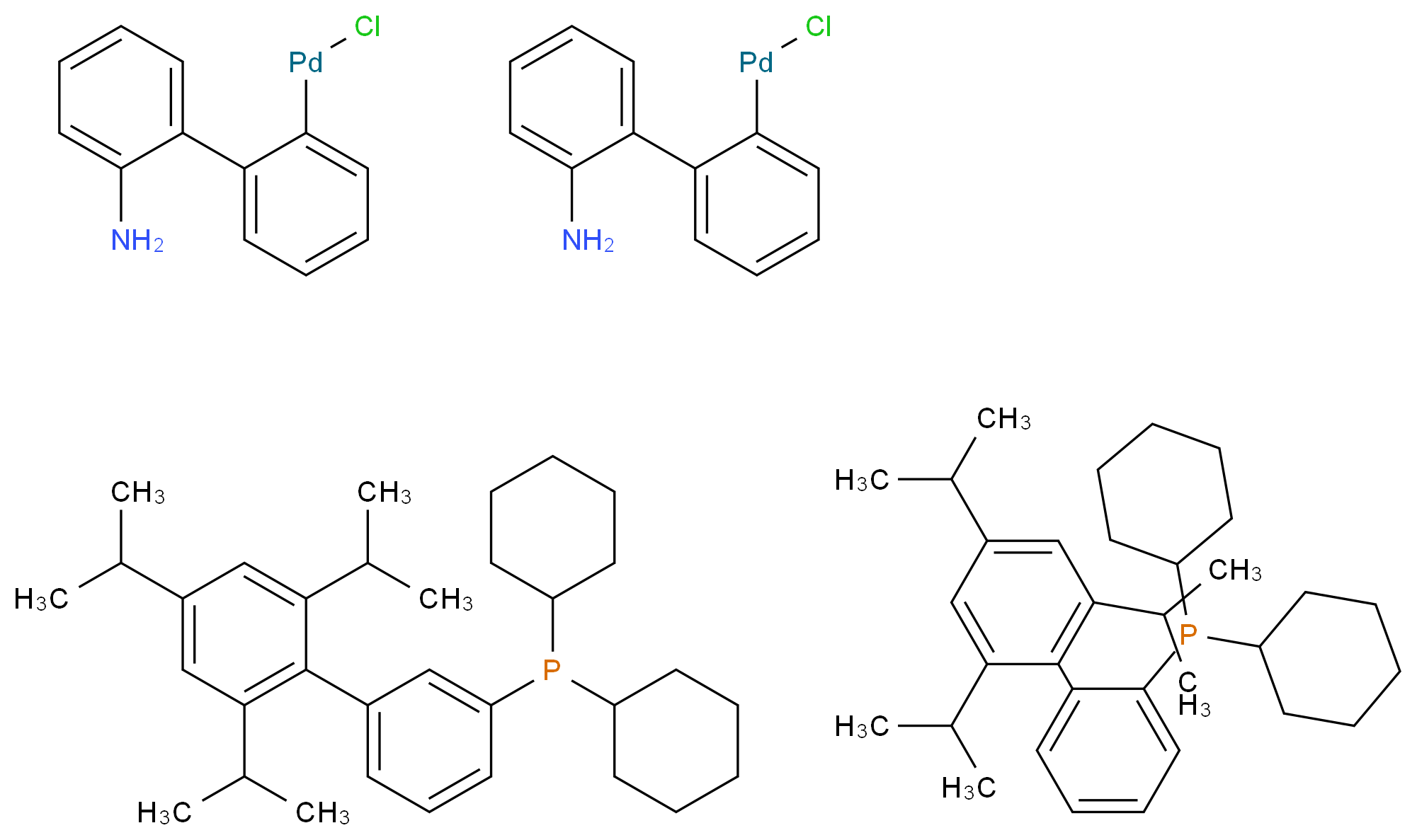 Chloro(2-dicyclohexylphosphino-2′,4′,6′-triisopropyl-1,1′-biphenyl)[2-(2′-amino-1,1′-biphenyl)]palladium(II)_Molecular_structure_CAS_1310584-14-5)