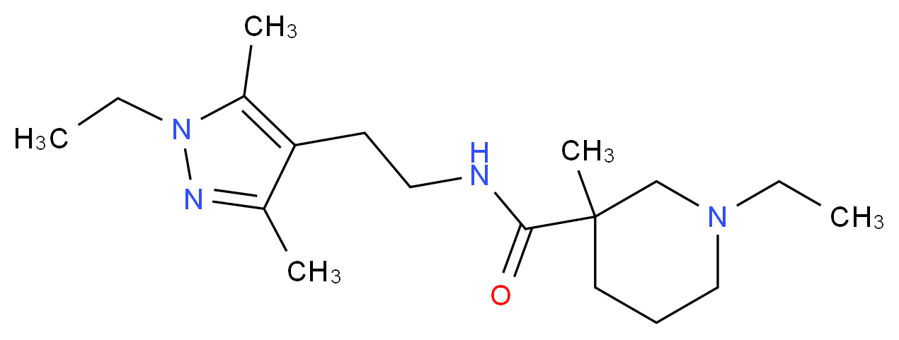 1-ethyl-N-[2-(1-ethyl-3,5-dimethyl-1H-pyrazol-4-yl)ethyl]-3-methyl-3-piperidinecarboxamide_Molecular_structure_CAS_)