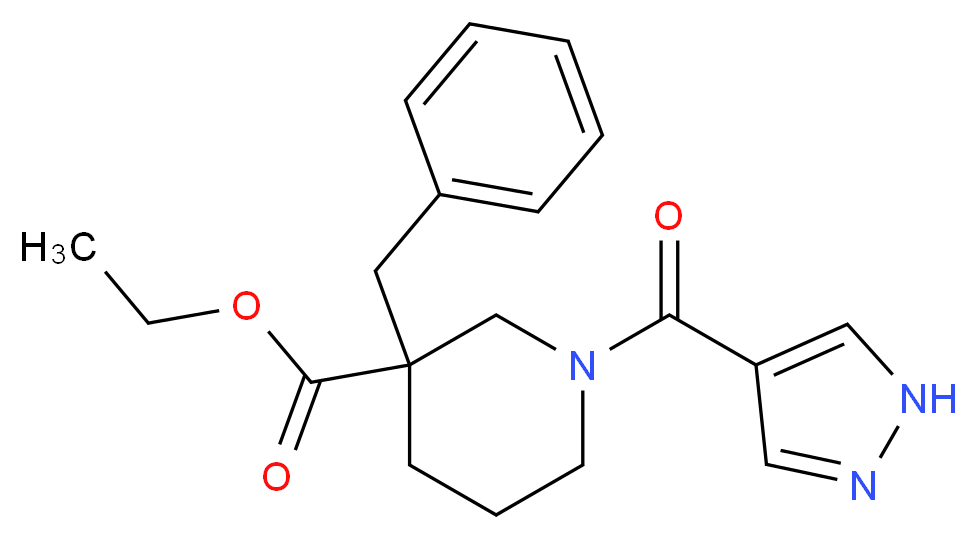 ethyl 3-benzyl-1-(1H-pyrazol-4-ylcarbonyl)-3-piperidinecarboxylate_Molecular_structure_CAS_)