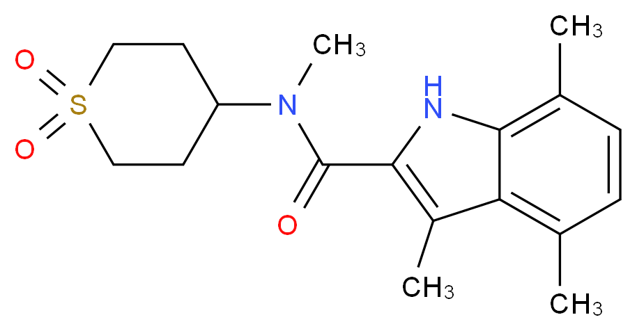 N-(1,1-dioxidotetrahydro-2H-thiopyran-4-yl)-N,3,4,7-tetramethyl-1H-indole-2-carboxamide_Molecular_structure_CAS_)
