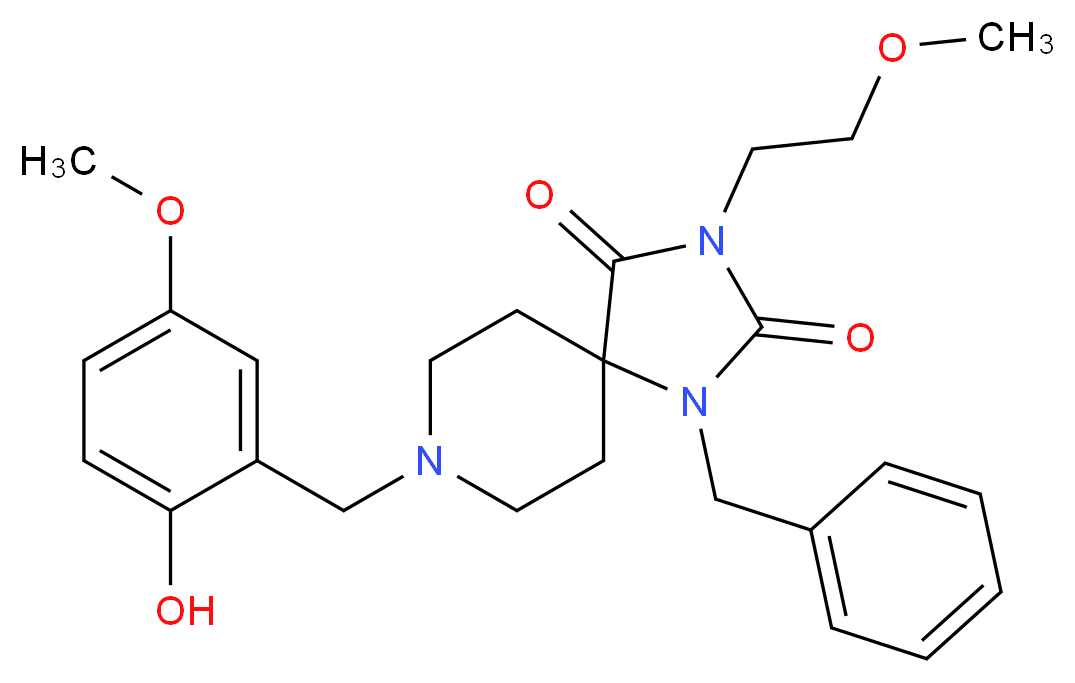 1-benzyl-8-(2-hydroxy-5-methoxybenzyl)-3-(2-methoxyethyl)-1,3,8-triazaspiro[4.5]decane-2,4-dione_Molecular_structure_CAS_)
