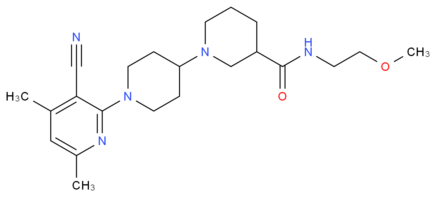 1'-(3-cyano-4,6-dimethylpyridin-2-yl)-N-(2-methoxyethyl)-1,4'-bipiperidine-3-carboxamide_Molecular_structure_CAS_)