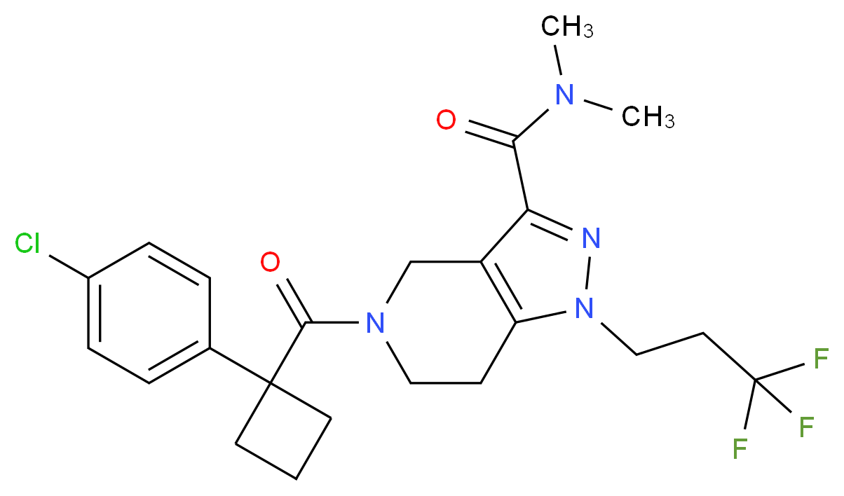 5-{[1-(4-chlorophenyl)cyclobutyl]carbonyl}-N,N-dimethyl-1-(3,3,3-trifluoropropyl)-4,5,6,7-tetrahydro-1H-pyrazolo[4,3-c]pyridine-3-carboxamide_Molecular_structure_CAS_)