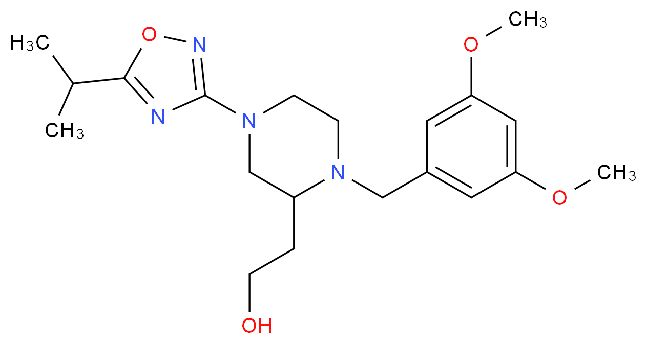 2-[1-(3,5-dimethoxybenzyl)-4-(5-isopropyl-1,2,4-oxadiazol-3-yl)-2-piperazinyl]ethanol_Molecular_structure_CAS_)