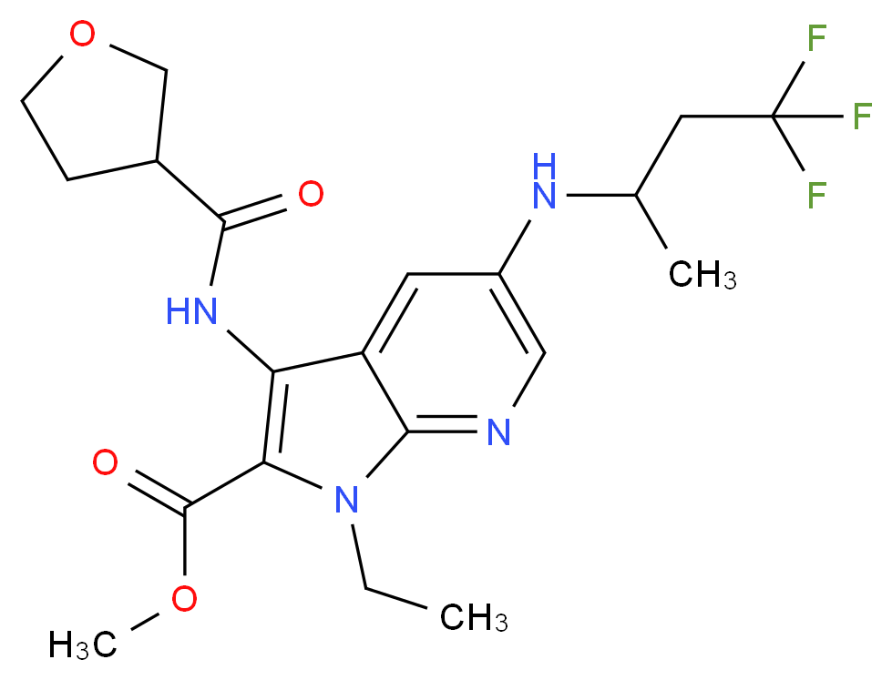 methyl 1-ethyl-3-[(tetrahydro-3-furanylcarbonyl)amino]-5-[(3,3,3-trifluoro-1-methylpropyl)amino]-1H-pyrrolo[2,3-b]pyridine-2-carboxylate_Molecular_structure_CAS_)
