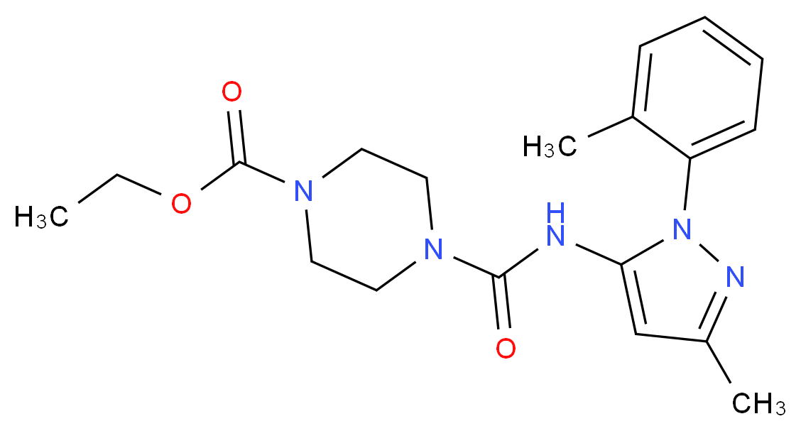 ethyl 4-({[3-methyl-1-(2-methylphenyl)-1H-pyrazol-5-yl]amino}carbonyl)piperazine-1-carboxylate_Molecular_structure_CAS_)