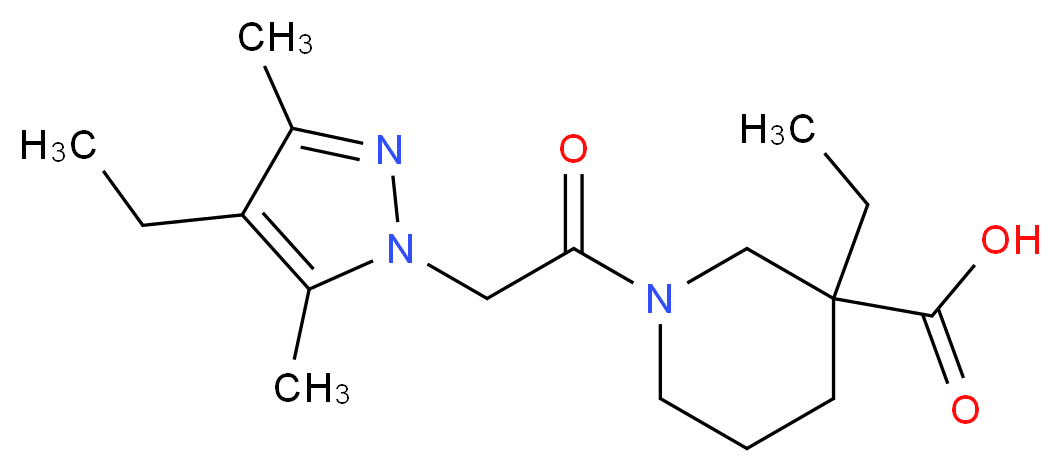 3-ethyl-1-[(4-ethyl-3,5-dimethyl-1H-pyrazol-1-yl)acetyl]-3-piperidinecarboxylic acid_Molecular_structure_CAS_)