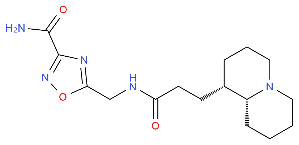 5-[({3-[(1S,9aR)-octahydro-2H-quinolizin-1-yl]propanoyl}amino)methyl]-1,2,4-oxadiazole-3-carboxamide_Molecular_structure_CAS_)