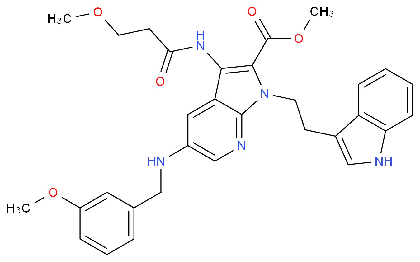 methyl 1-[2-(1H-indol-3-yl)ethyl]-5-[(3-methoxybenzyl)amino]-3-[(3-methoxypropanoyl)amino]-1H-pyrrolo[2,3-b]pyridine-2-carboxylate_Molecular_structure_CAS_)