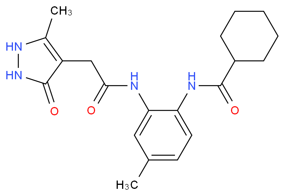 N-(4-methyl-2-{[(5-methyl-3-oxo-2,3-dihydro-1H-pyrazol-4-yl)acetyl]amino}phenyl)cyclohexanecarboxamide_Molecular_structure_CAS_)