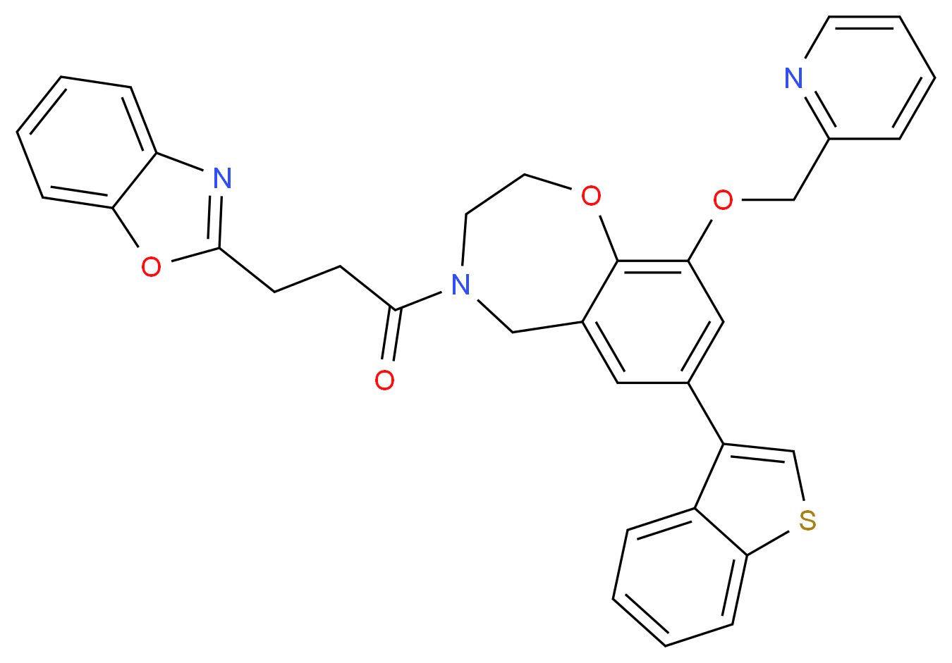 7-(1-benzothien-3-yl)-4-[3-(1,3-benzoxazol-2-yl)propanoyl]-9-(2-pyridinylmethoxy)-2,3,4,5-tetrahydro-1,4-benzoxazepine_Molecular_structure_CAS_)