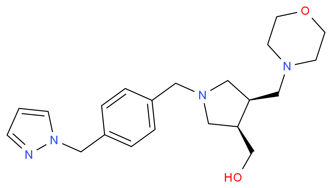 {(3R*,4S*)-4-(morpholin-4-ylmethyl)-1-[4-(1H-pyrazol-1-ylmethyl)benzyl]pyrrolidin-3-yl}methanol_Molecular_structure_CAS_)