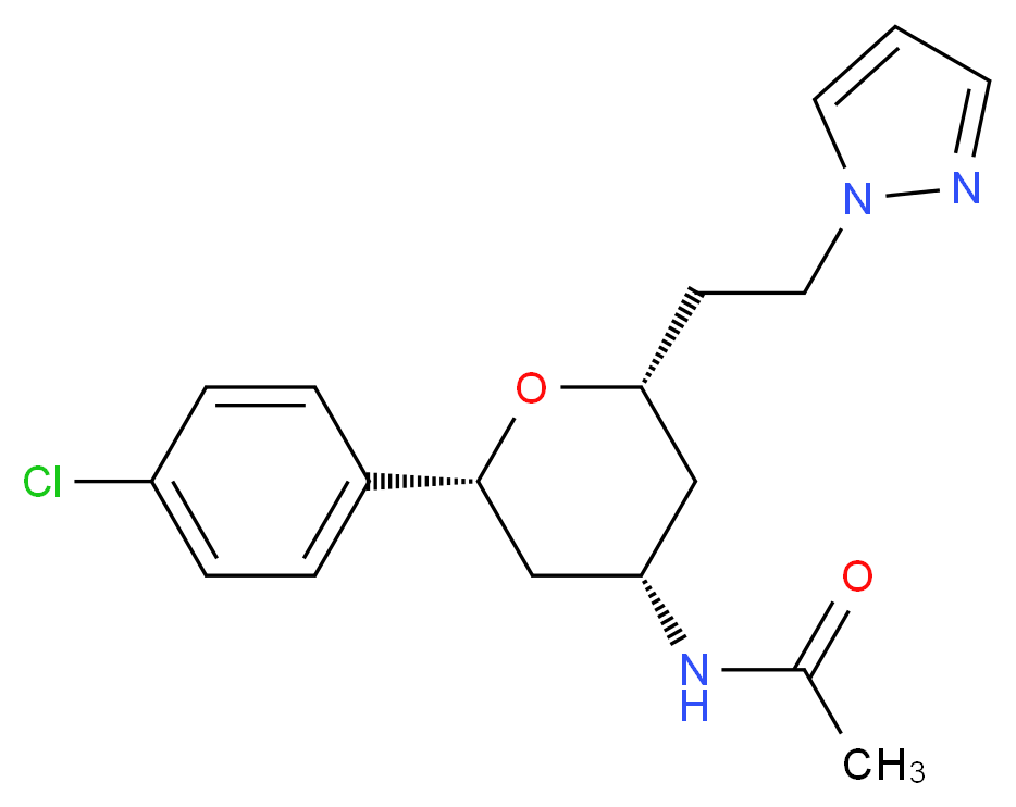 N-{(2R*,4S*,6R*)-2-(4-chlorophenyl)-6-[2-(1H-pyrazol-1-yl)ethyl]tetrahydro-2H-pyran-4-yl}acetamide_Molecular_structure_CAS_)