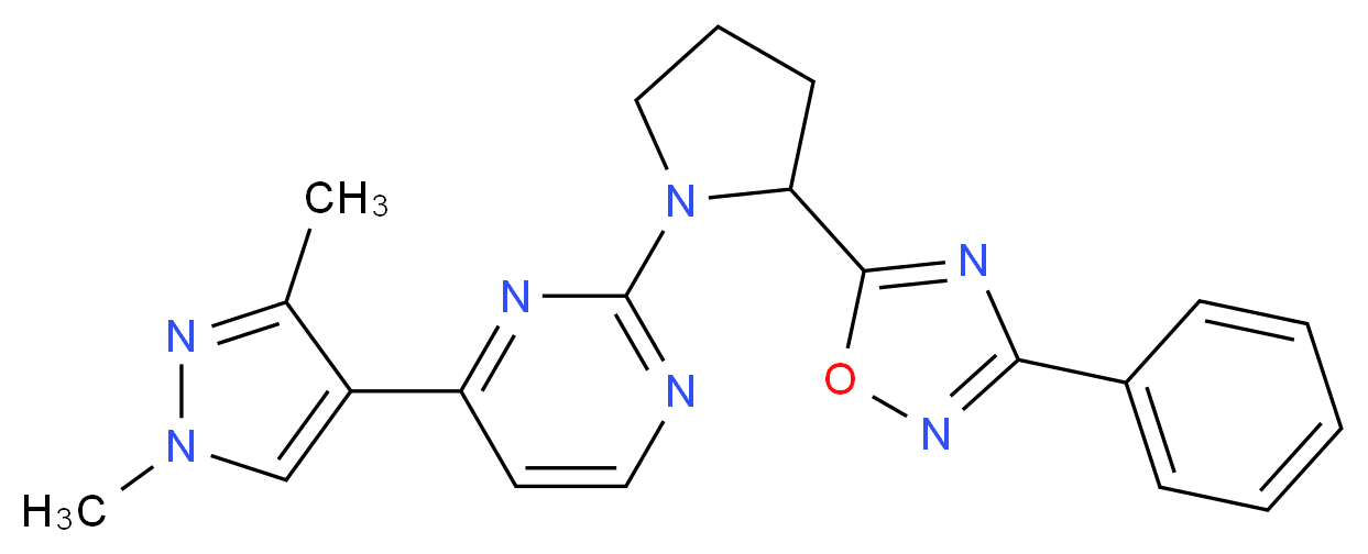 4-(1,3-dimethyl-1H-pyrazol-4-yl)-2-[2-(3-phenyl-1,2,4-oxadiazol-5-yl)pyrrolidin-1-yl]pyrimidine_Molecular_structure_CAS_)