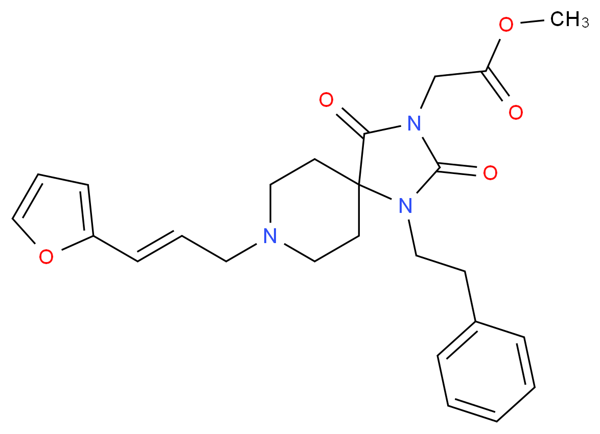 methyl [8-[(2E)-3-(2-furyl)-2-propen-1-yl]-2,4-dioxo-1-(2-phenylethyl)-1,3,8-triazaspiro[4.5]dec-3-yl]acetate_Molecular_structure_CAS_)