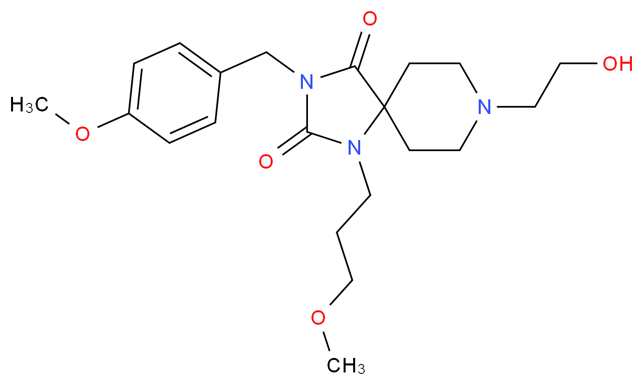 8-(2-hydroxyethyl)-3-(4-methoxybenzyl)-1-(3-methoxypropyl)-1,3,8-triazaspiro[4.5]decane-2,4-dione_Molecular_structure_CAS_)