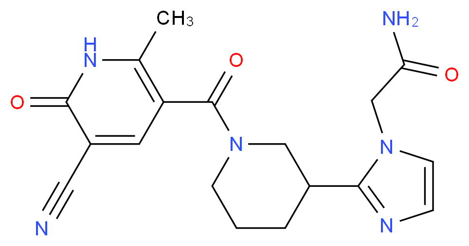2-(2-{1-[(5-cyano-2-methyl-6-oxo-1,6-dihydro-3-pyridinyl)carbonyl]-3-piperidinyl}-1H-imidazol-1-yl)acetamide_Molecular_structure_CAS_)