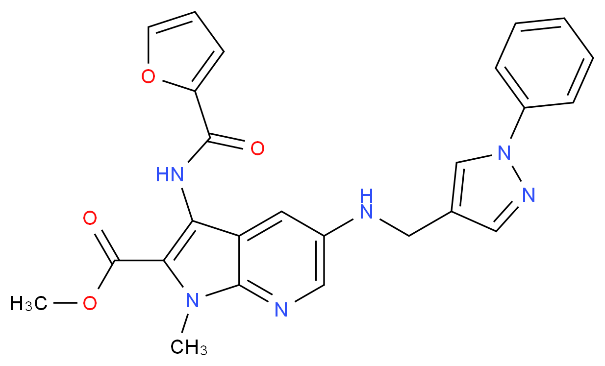 methyl 3-(2-furoylamino)-1-methyl-5-{[(1-phenyl-1H-pyrazol-4-yl)methyl]amino}-1H-pyrrolo[2,3-b]pyridine-2-carboxylate_Molecular_structure_CAS_)